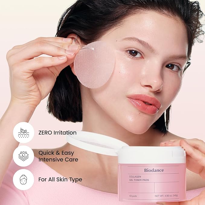 Biodance Collagen Gel Toner Pads, Pore Minimizer for Face, Improving Elasticity, Gentle Exfoliating Korean Toner Pads for Sensitive Skin, 4.93 fl.oz.(140g)*60Pads