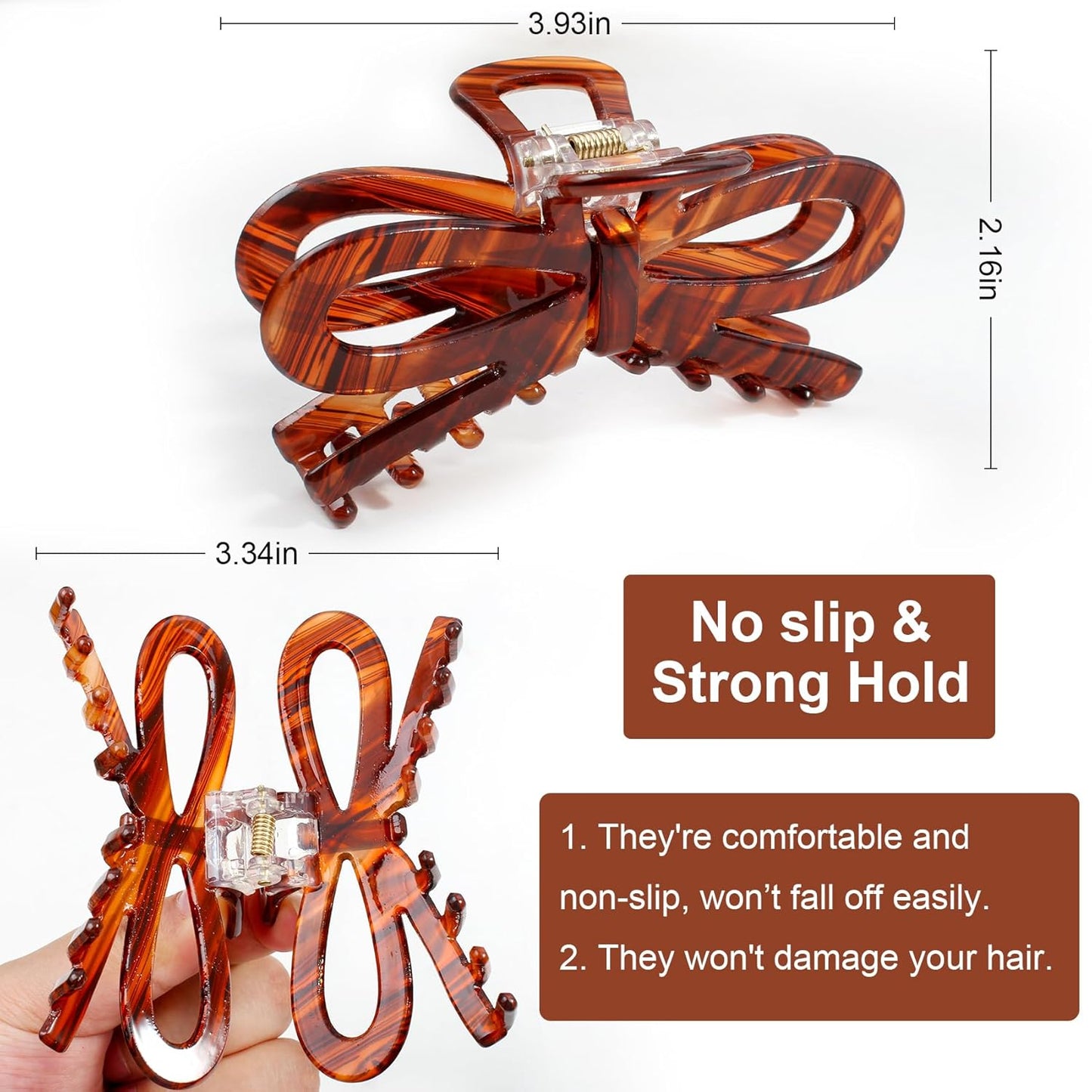 Jayongnee 3 PCS Bow Hair Claw Clips for Women - Non-Slip Hair Clamps for Thin or Thick Hair - Cute Butterfly Hair Accessories for Women Girls - Elegant Hair Styling Accessories (bow 3, large)