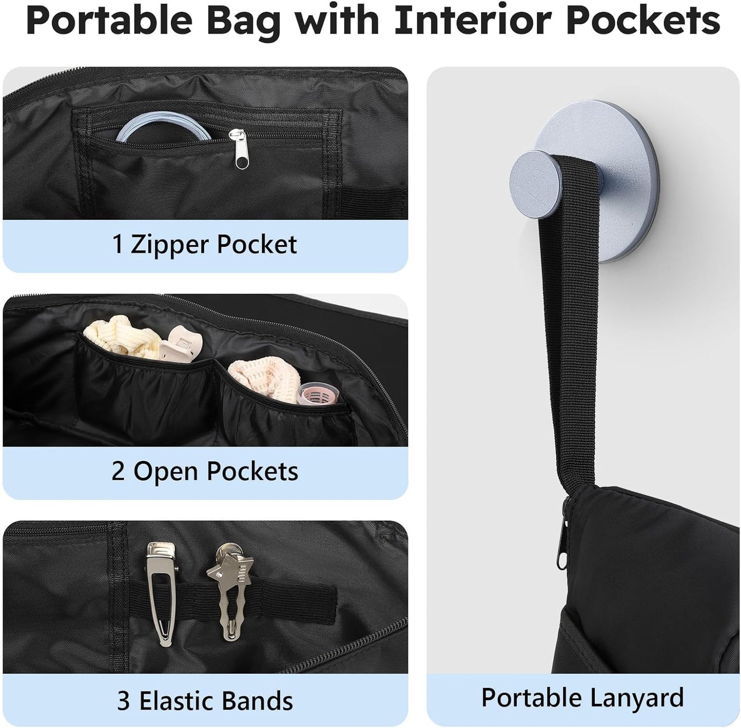 MOKURA Hot Hair Tools Travel Bag with Heat Resistant Mat Removable, Hair Accessories Organizer Case, Women Travel Essentials, Storage Pouch for Curling Iron Straightener Flat Iron Hair Dryer, Black