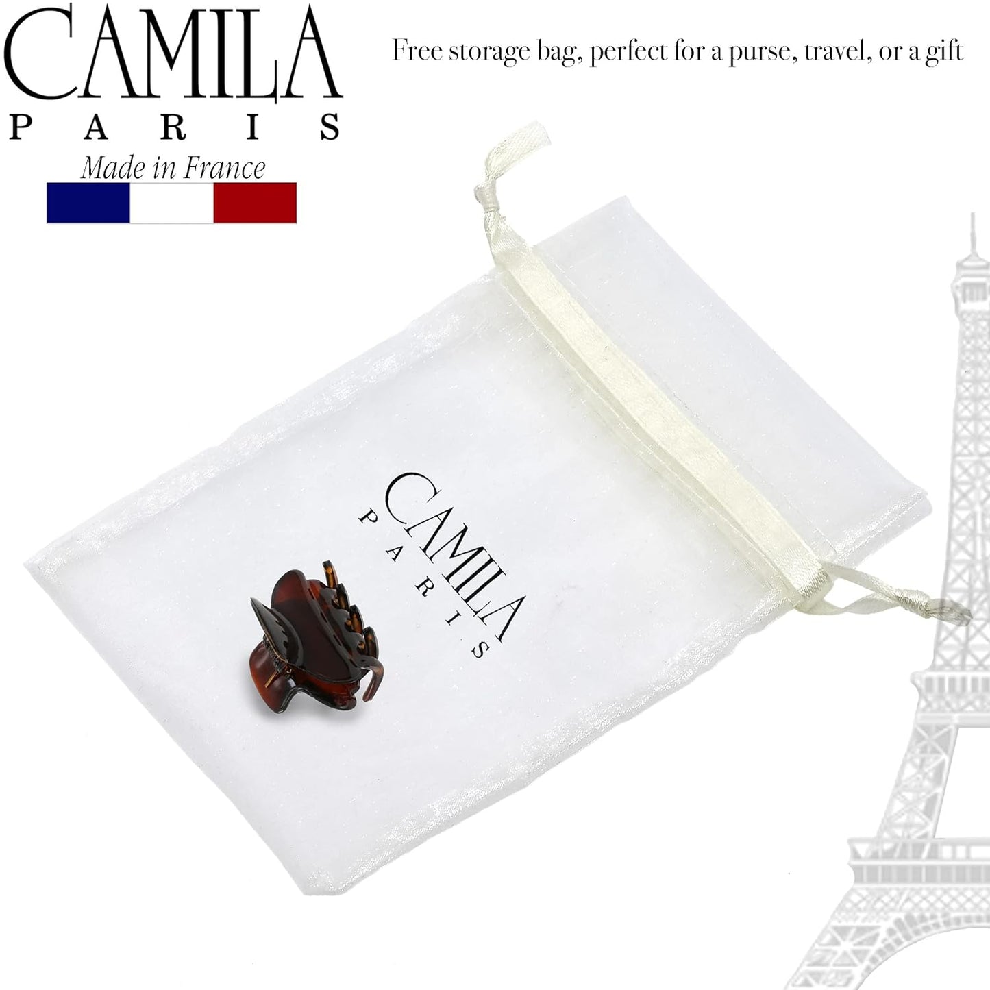 Camila Paris CP3553 French Hair Clip for Women, Small, Tortoise Shell 1.5 Inch Girls Hair Claw Clips Jaw Fashion Durable Styling Hair Accessories for Women, Strong Hold No Slip Grip, Made in France