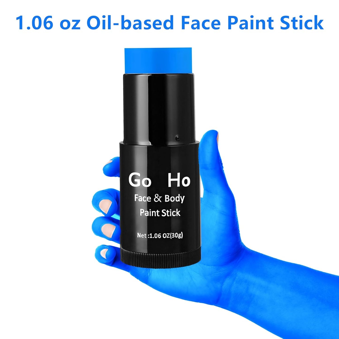 Go Ho Cream-Blendable Blue Face Paint Stick (1.06 Oz),Full-coverage Royal Blue Face Body Paint for Adults Children Halloween Cosplay Avatar Smurf Clown SFX Makeup,Waterproof Sport Eye Black Stick