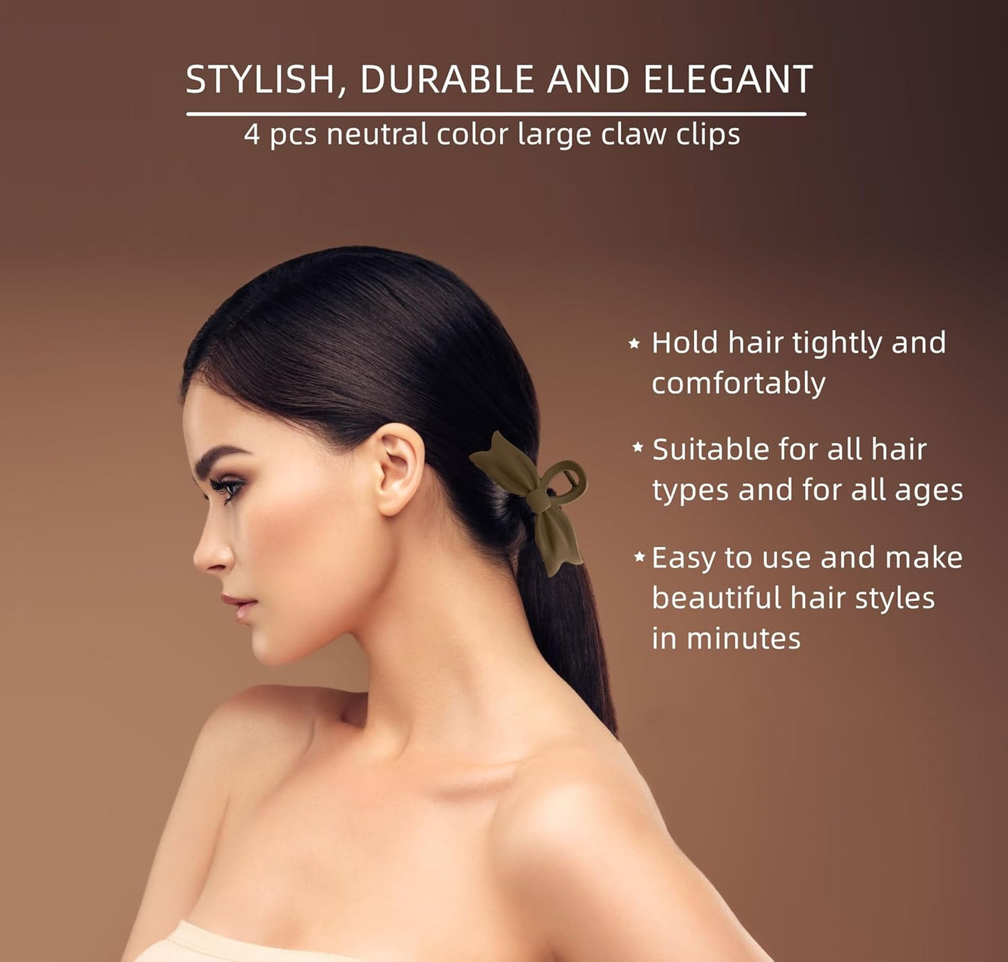 Hair Clip Big Hair Claw Clips for Women and Girls, Non-Slip Strong Hold Tortoise Banana Hair Jaw Clips for Thick Hair 4 pcs