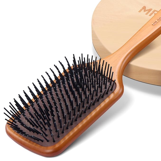 MR.GREEN Hair Brush Natural Maple Wide Board Massage Scalp Comb Air Cushion Anti-Static Detangle Brush For Curly Long Hair Both Women Men (Large)