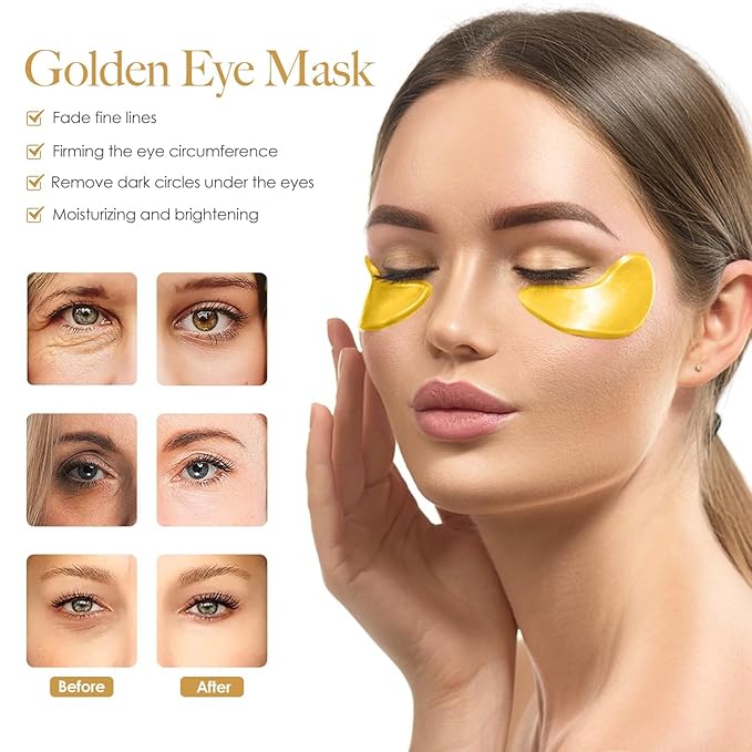 24K GOLD Eye Mask - 60 Pcs Collagen Under Eye Mask,Puffy Eyes and Dark Circles Treatments, Reduce Wrinkles and Fine Lines Undereye (Gold, 1)