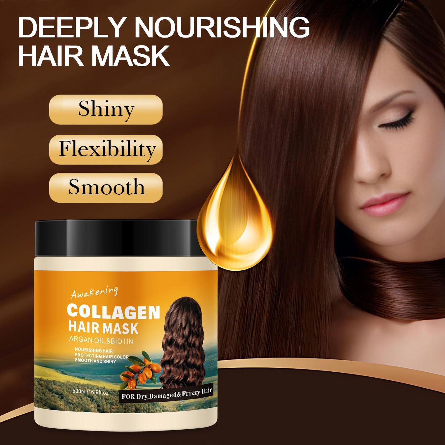 Hair Mask Deep Treatment Conditioner Collagen Protein Argan Oil Biotin Repair For Dry Damaged Frizzy Curly All Hair Types(16.9 Fl Oz/500ml) (collagen)