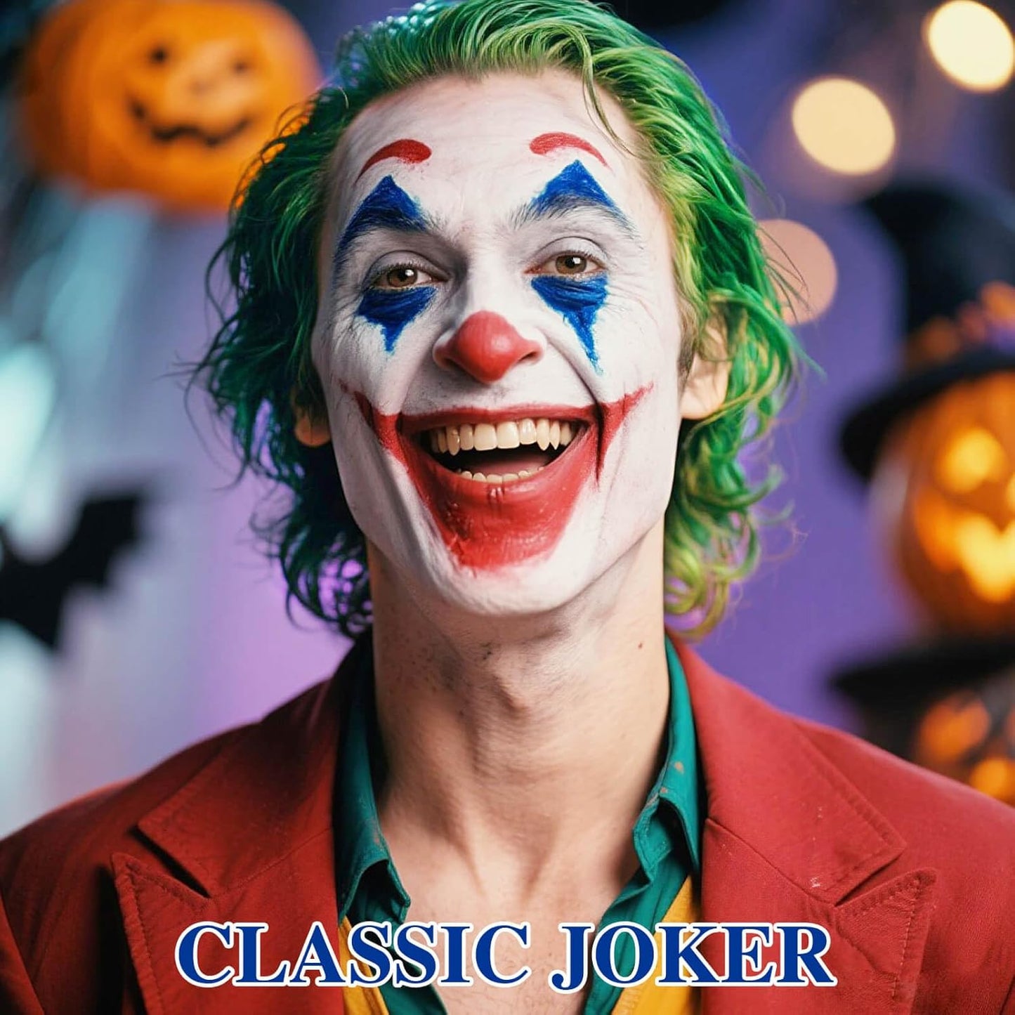 Halloween Joker Clown Makeup Kit,Red White Blue Black Face Body Paint+Lime Green Temporary Hair Wax+4 pcs sponge,Water-Based Face Painting for Clown Skull Devil Cosplay Costume SFX Makeup Set