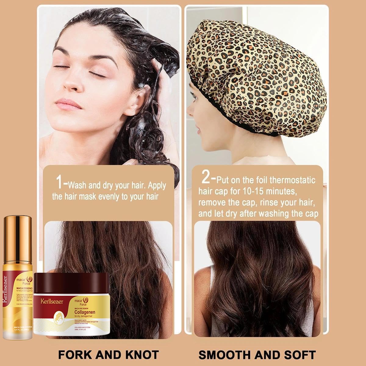 Collagen Hair Treatment Set 3PC Contain Collagen Repair Hair Mask|Hair Oil|Gorro Térmico Para El Cabello, Deep Conditioner For Dry Damaged Hair Hair Masks For Curly Hair Keratin Curly Hair Products