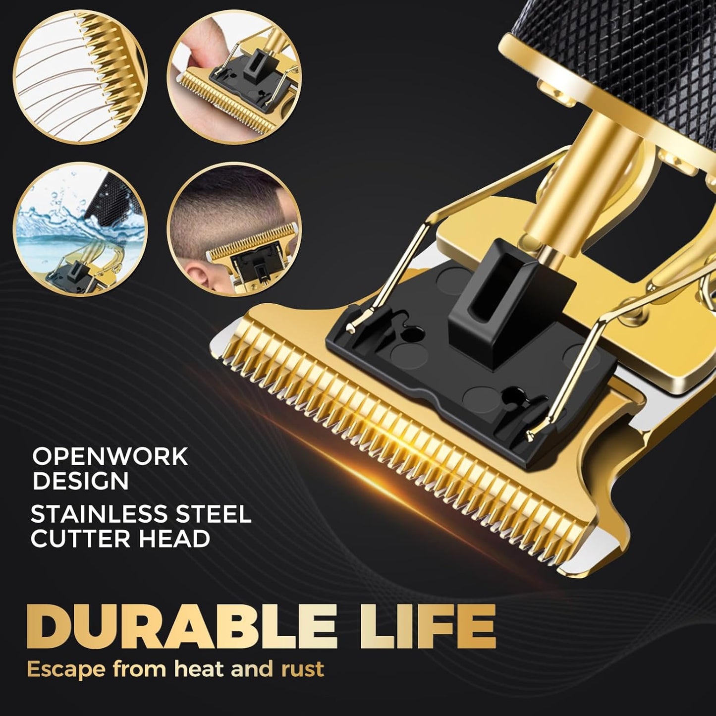 candyfouse Professional Beard Trimmer for Men, Hair Clippers with 4 Limit Combs, Cordless Rechargeable with LCD Display, Approaching Zero Gapped Cutting Grooming Kit