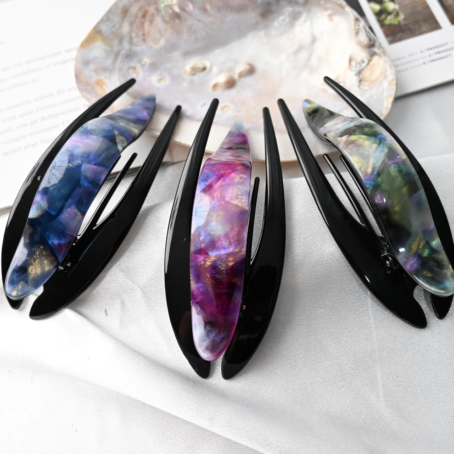 Handmade Celluloid French Design Tortoise Shell Barrettes Side-slide Opening Duck Luxury Fashion Accessories Hair Clip Claw for Women (aespa pink)