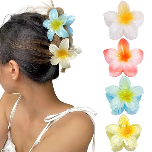 Flower Hair Claw Clips-4PCS Large Claw Clips for Thick Hair,Strong Hold Nonslip Hair Clips for Women,Hawaiian Flower Claw Clips,Cute Hair Clips,Banana Clip for Thin Hair,Hair Accessories for