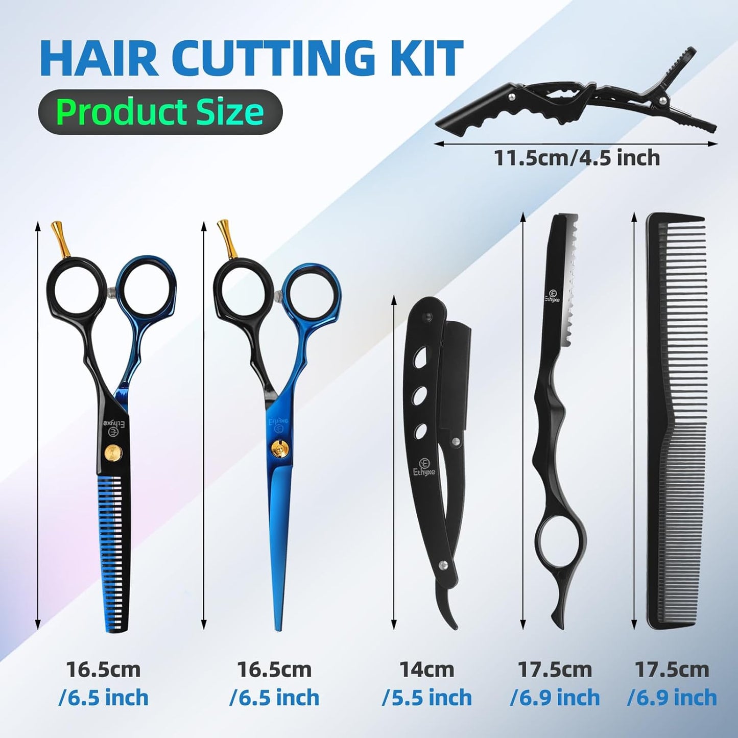 Hair Cutting Shears Sets - Professional 9 PCS Haircut Scissors Kit with 6.5" Thinning/Texturizing Scissors (29 Teeth) and Straight Shears for Men Women Home Salon (Black & Blue)