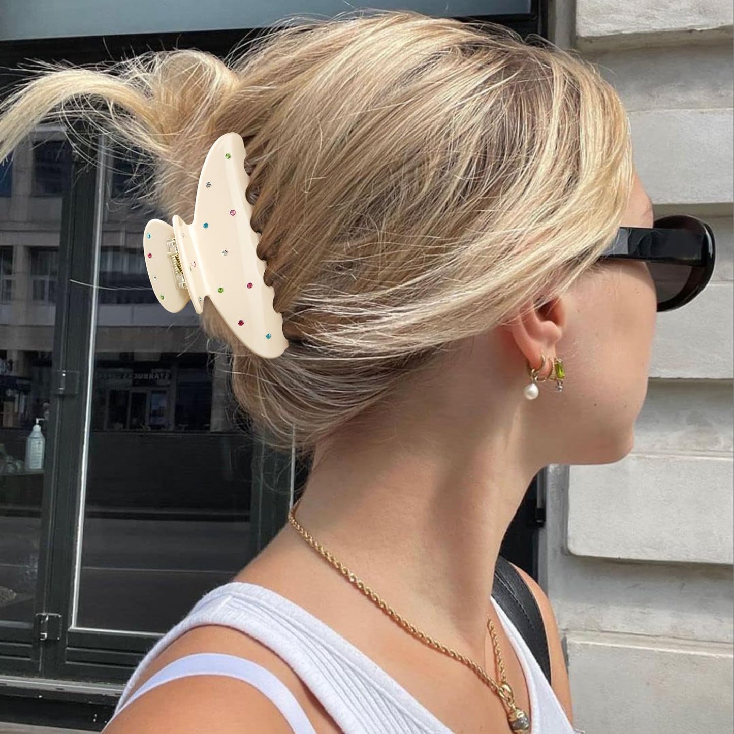 MAORULU Cute Claw Clip for Women – 4'' Large Acetate Hair Clips for Thick Thin Curly Long Hair, Durable Hair Clamps Non-slip Jaw Clip, Strong Hold, No Hair Damage, Stylish French Design (Cream)