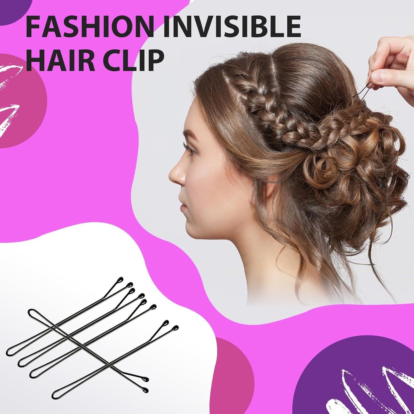 2.2 Inch Black Hair Bobby Pins Metal Clips Flat Straight Ball Tips Non-slip Decorative Long Short Women Girls Nickel Free Hairdressing Wedding Accessories with Case 100 PCS