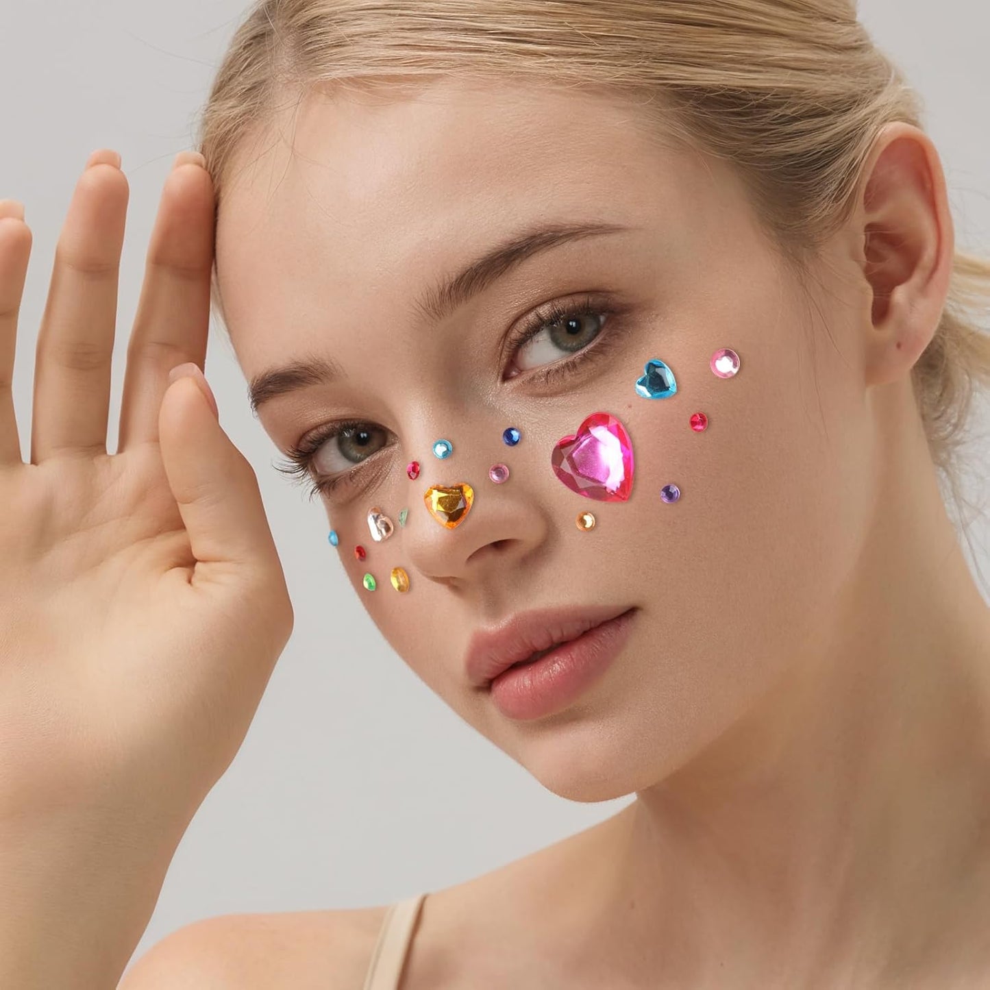 Teenitor Face Gems for Makeup, Self Adhesive Festival Jewels, Hair Gems, 4 Sheets Rhinestone Stickers for Face, Eye, Makeup, Body