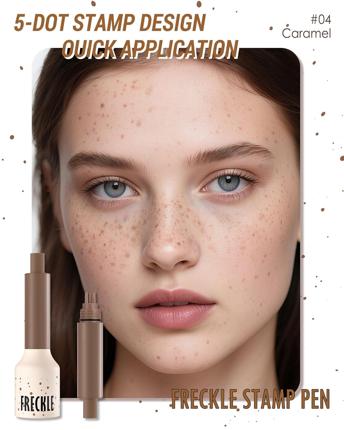 Freckle Stamp Cushion, Vivid Natural Faux Freckles Pen, Long Lasting Waterproof Quick Dry Lifelike Fake Freckle Stamp Pencil, Get Sun-kissed Stars Makeup in One Press, Makeup Gift for Women Girl-04