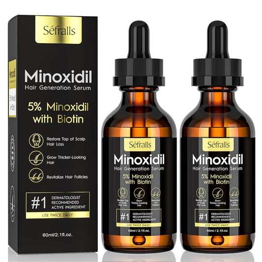 2-Pack 5% Minoxidil Hair Growth Serum for Men and Women, Hair Regrowth Treatment for Stronger, Thicker, and Longer Hair, Facial Hair Grooming and Thickening Solution