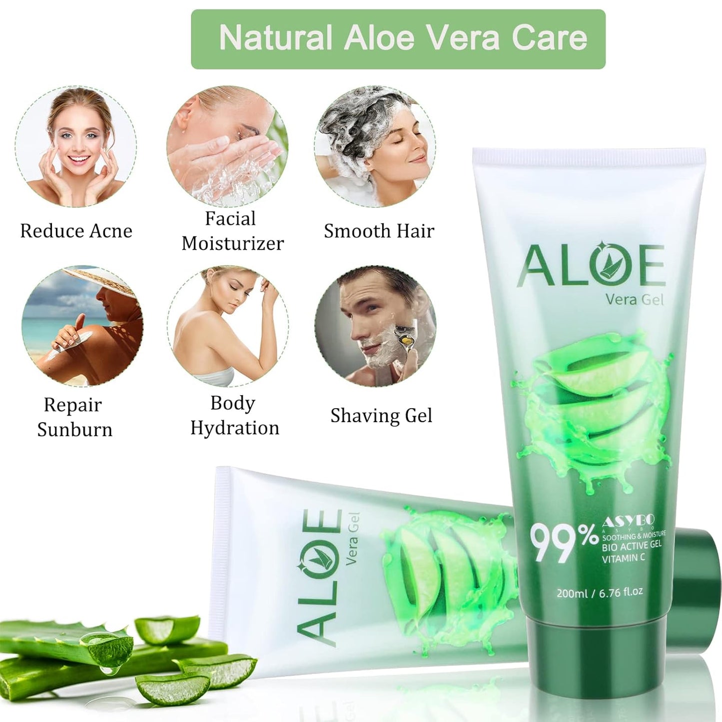 200x2 ML Aloe Vera Gel – 99% Organic Pure Aloe Vera Hydrating Face & Body Moisturizer, Natural Aloe Cream for Dry Skin, Sunburn, Acne, Soothing & Moisturizing