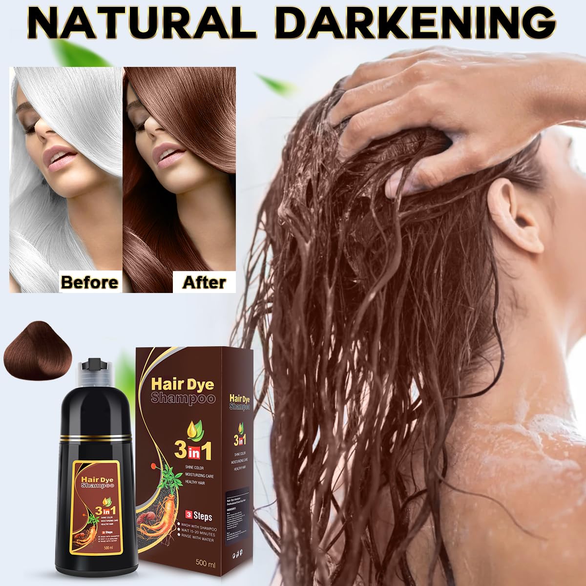 cosmpro Brown Hair Dye Shampoo for Gray Hair Coverage Hair Color Shampoo Herbal Hair Dye Shampoo 3 in 1 for Men and Women, Instant Color Shampoo Hair Shampoo Champu Con Tinte Para Canas (Brown)