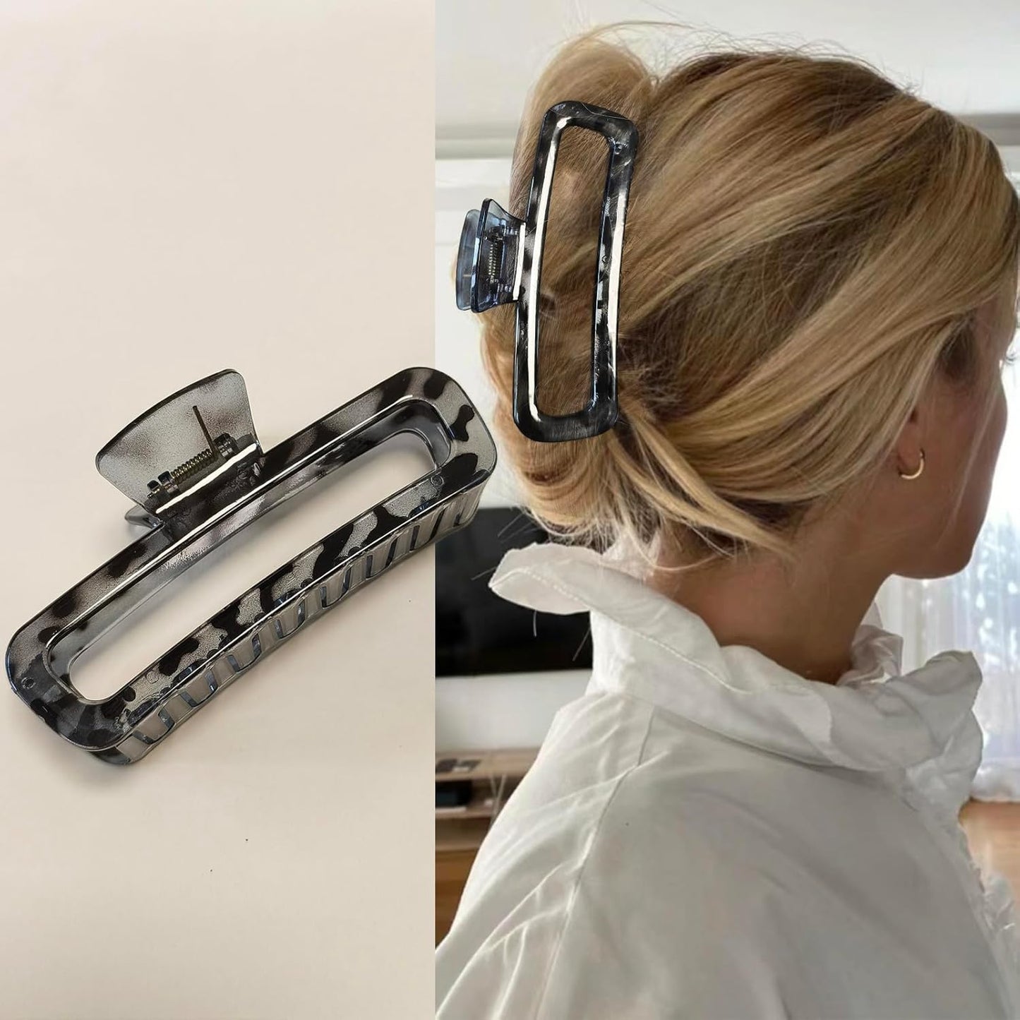 5 Inch Large Hair Claw Clips, No Slip Matte & Glossy Unbreakable Square XL Hair Clips for Thick Long Curly Hair, Women's Big Rectangle Strong Clips, 4 Pack