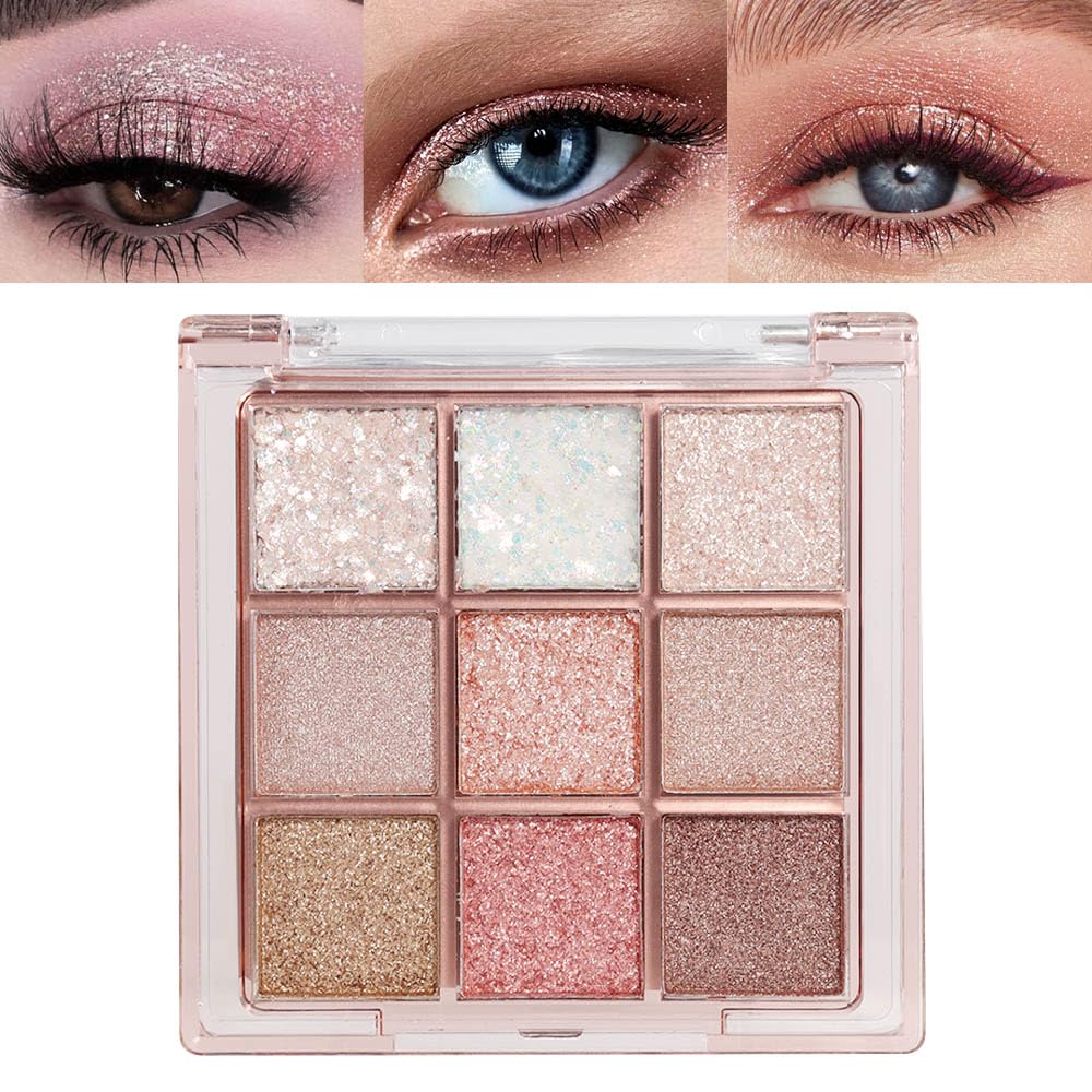 Pink Brown Violet Sparkly Eyeshadow Makeup Palette,Korean Natural Hypoallergenic Glitter Eyeshadow Palette,Highly Pigmented Shimmer Eye Shadow Palette Long Lasting Waterproof Blendable (13#)
