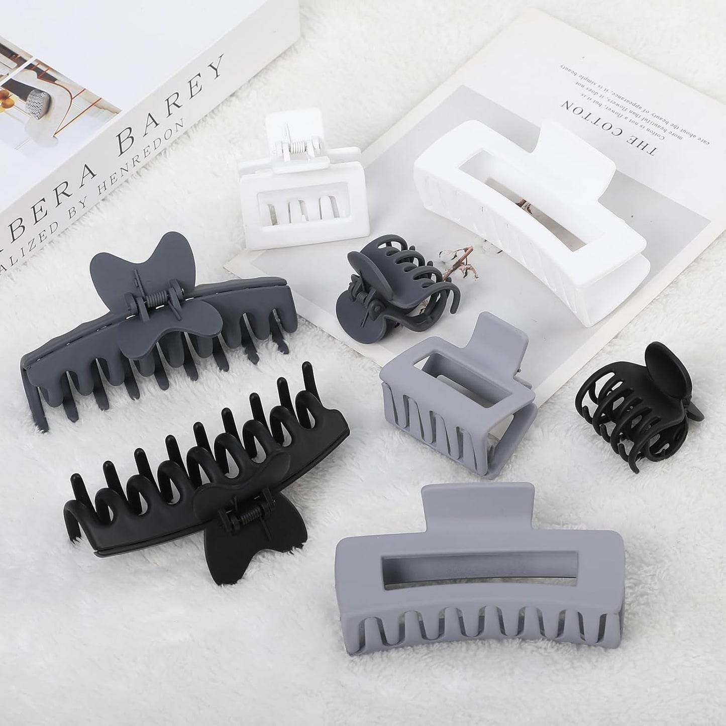 8 Pcs Large Claw Clips for Thick Hair, Medium Claw Clips, Small Clips for Thin Hair, Rectangle Square Butterfly Clips for Women - 4 Style Accessories (Grey)