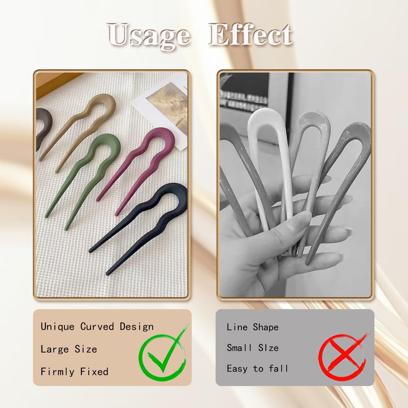 6PCS French Hair Pins for Women, French Twist Hair Pin for Thick Hair, Fashion Hair Pin for Styling Chignon, Wavy U Shaped Hair Clips for Women Hair Accessories