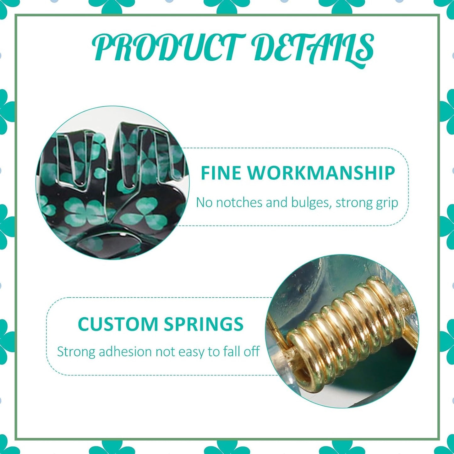 2 Pcs St. Patrick's Day Hair Clips, Green Shamrock Hair Claw Clips, Lucky Clover Hair Barrettes for Women, Green Strong Claw Clips for Thick/Fine/Thin Hair, Cute Hair Accessories for St. Patrick's Day