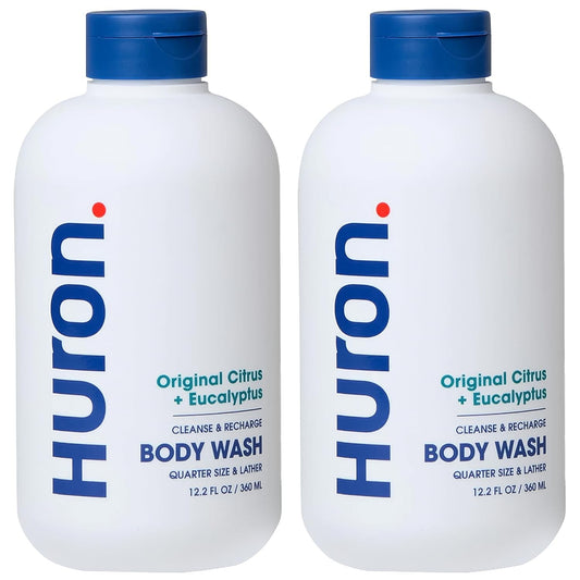 Huron Men’s Moisturizing Body Wash – Crisp & Invigorating Scent of Citrus, Eucalyptus, Mint, & Aromatic Greens - Coconut Oil, Vitamin E & Witch Hazel – Vegan, Cruelty-Free - 12.2 fl oz (2 Pack)