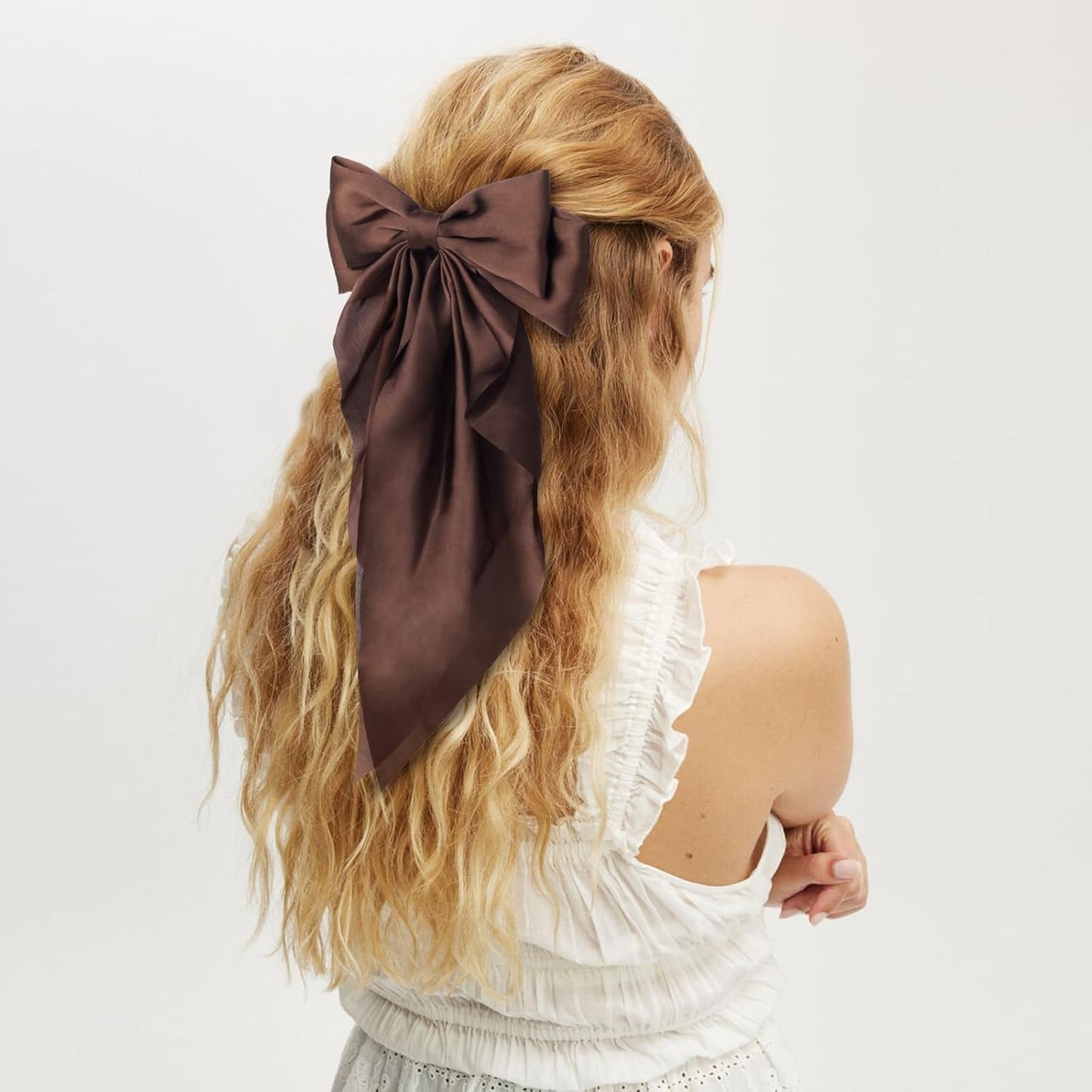 Silky Satin Hair Bows for Women Girls - 4PCS Ribbon Bows for Hair, Big Bow Hair Clips with Long Tail, Barrettes - Cute Hair Accessories Gifts (Black, Brown, Khaki, Beige)