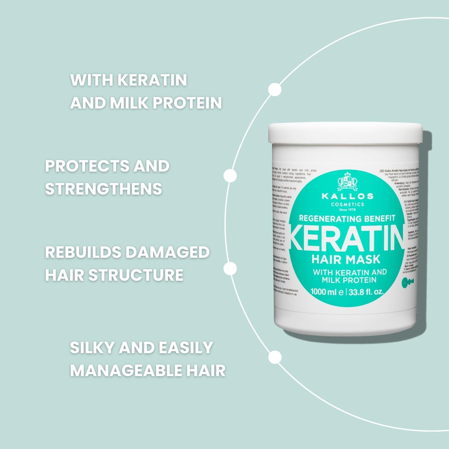 Kallos KJMN Keratin Regenerating Hair Mask with keratin and milk protein for dry, damaged and chemically treated hair 1000 ml - 33,81 Fl Oz