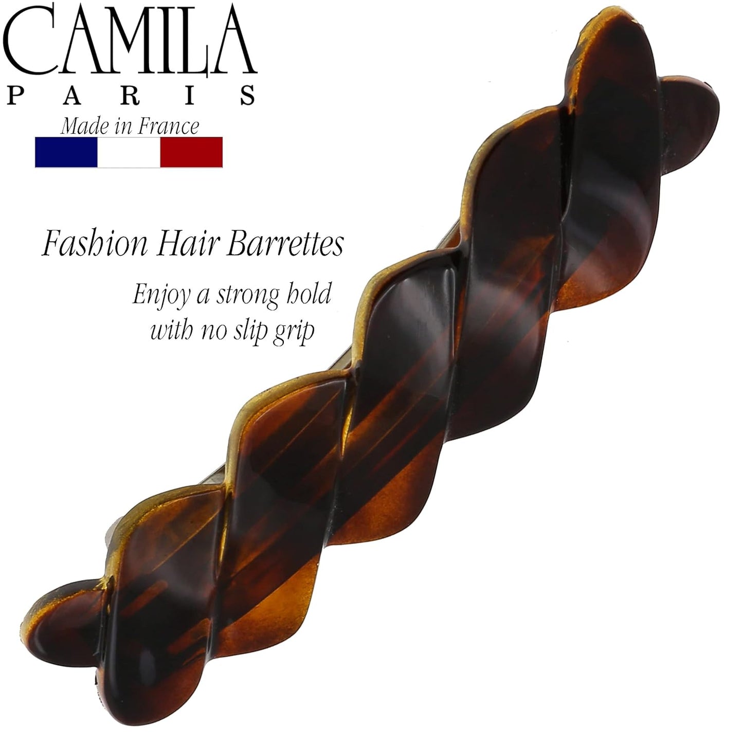 Camila Paris CP2427 French Hair Barrette Clip for Girls Braided, Tortoise Shell, Automatic Clasp, Strong Hold Grip Hair Clips for Women, No Slip Durable Styling Girls Hair Accessories, Made in France