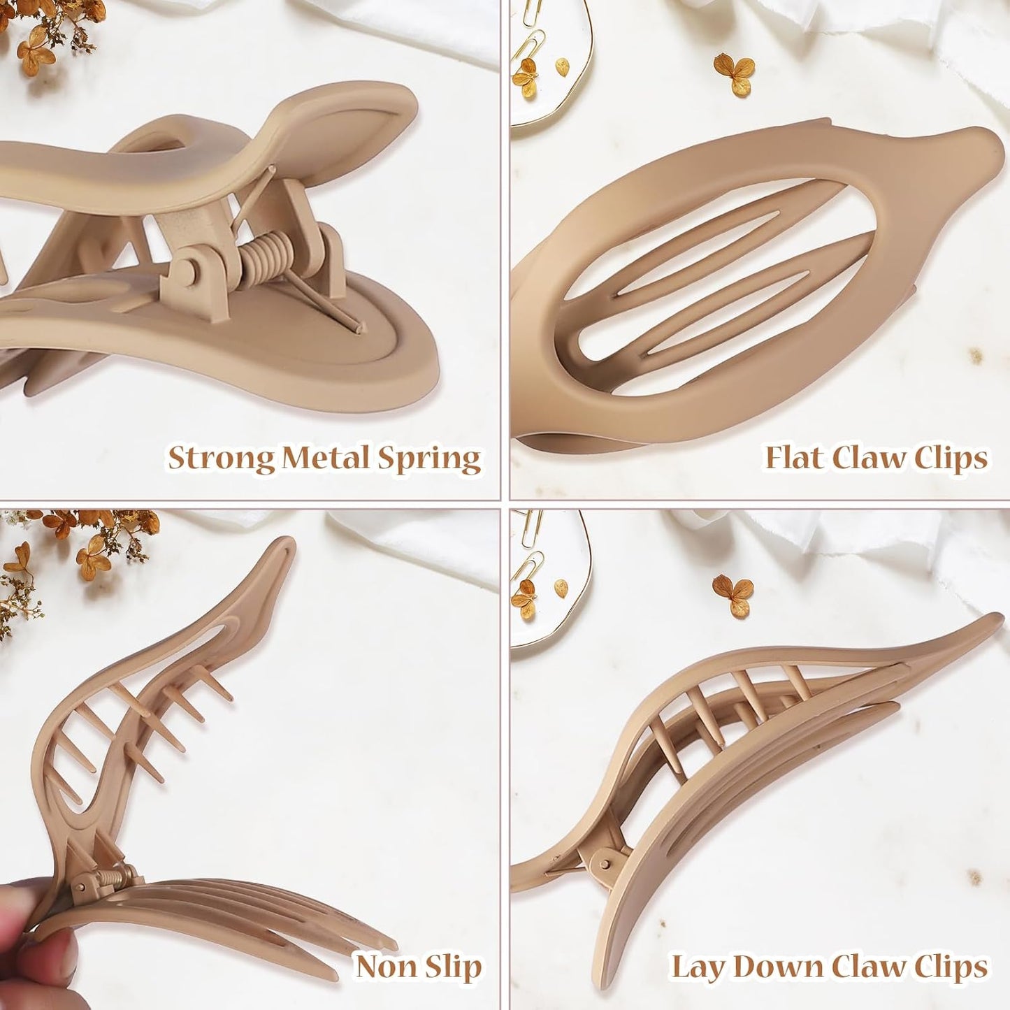 Flat Hair Clip 6 pcs Lay Down Claw Clips Hair Accessories for Women -Brown Grey