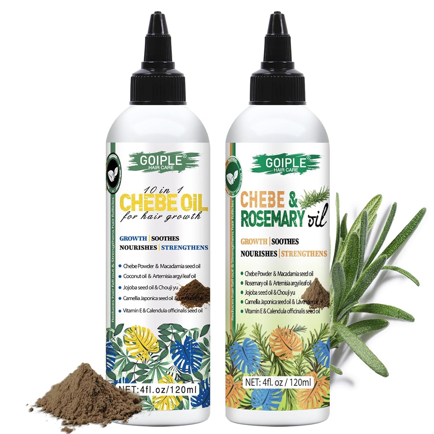 Chebe & Rosemary Hair Oil for Growth, 10 in 1 Moisturizer for Scalp, African Powder for Stronger, Longer Hair, Natural Oil for All Hair Types (2PCS)