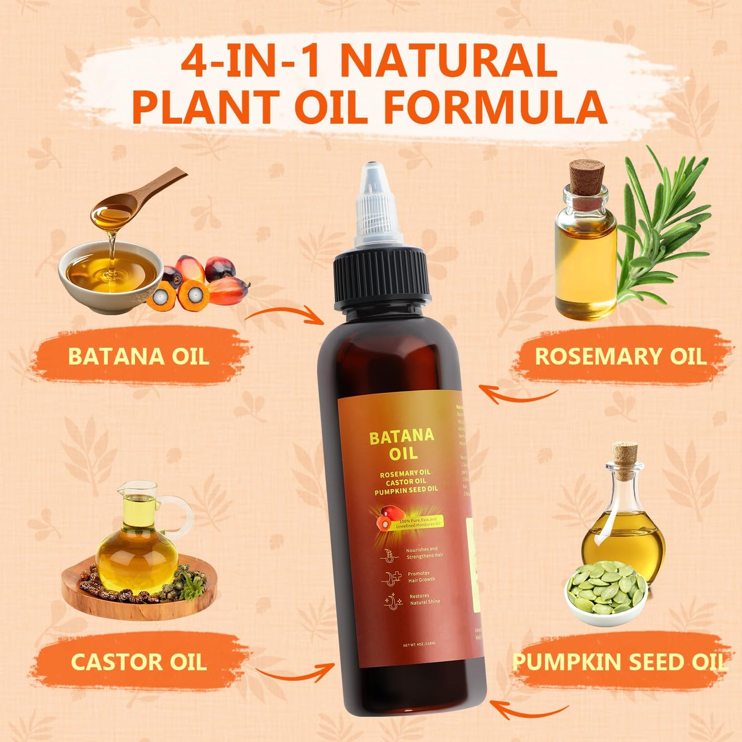 Natural Batana Hair Revival Formul, 4-in-1 Liquid Batana Oil, Batana Oil for Hair, Rosemary Oil for Hair, for Men and Women, Prevents Dry Hair & Hair Loss for All Hair Types (2PCS)