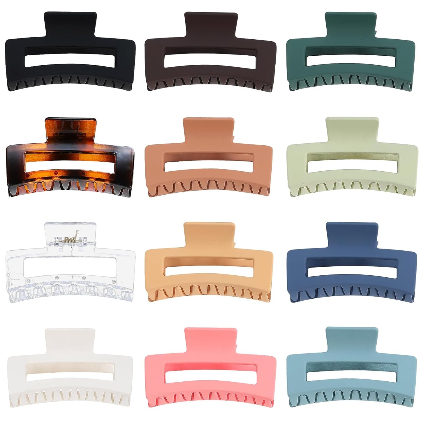 3.5 Inch Medium Hair Accessories - 12 Pcs Square Jaw Clips for Thick and Thin Hair, Rectangular Rectangle Basic Color Hair Clips for Women and Girls