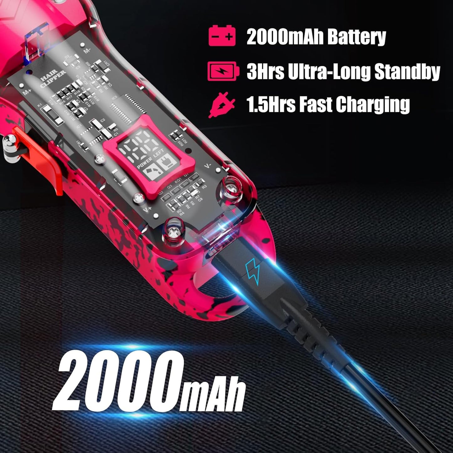 Professional Hair Clippers for Men, Cordless Barber kit for Hair Cutting & Grooming, Pink Hair Clippers Set for Barber Haircut with LED Display 8 Fade Taper Combs