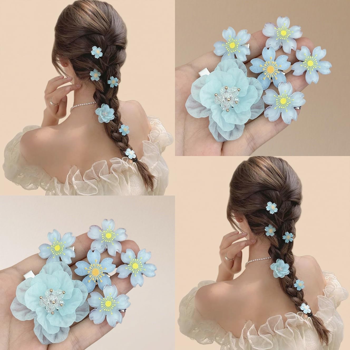 15PCS cherry blossom hair clip & 3PCSCamellia Flower y2k Hair Clips Set - Pink Blue Yellow Hard Floral Barrettes, Dainty Wedding Party Birthday Accessories Cute Flower Hair Clip for Women Girls