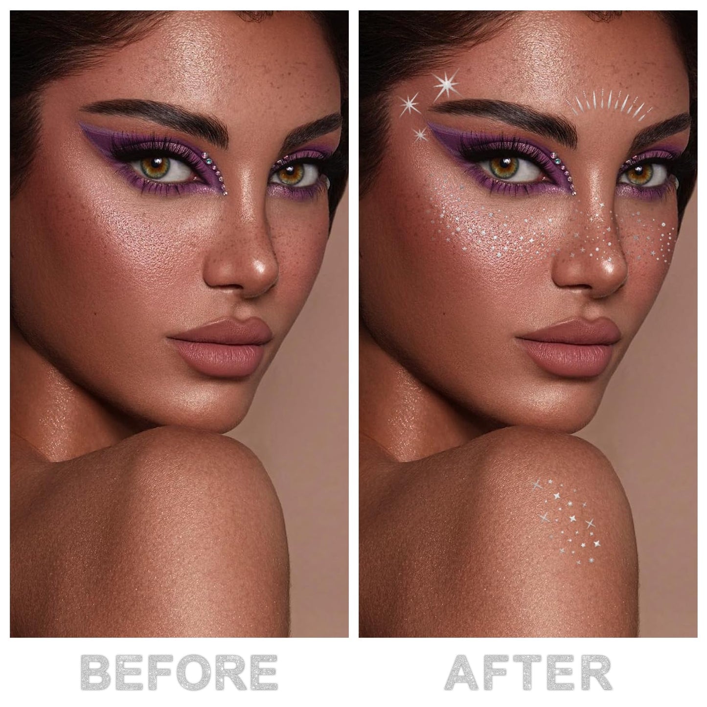 Glitter Freckles Face Tattoo, 20PCS Silver Makeup Patch, Faux Freckles Waterproof Temporary Tattoos Cute Glitter Women and Kids Makeup Accessories For Christmas (Silver)