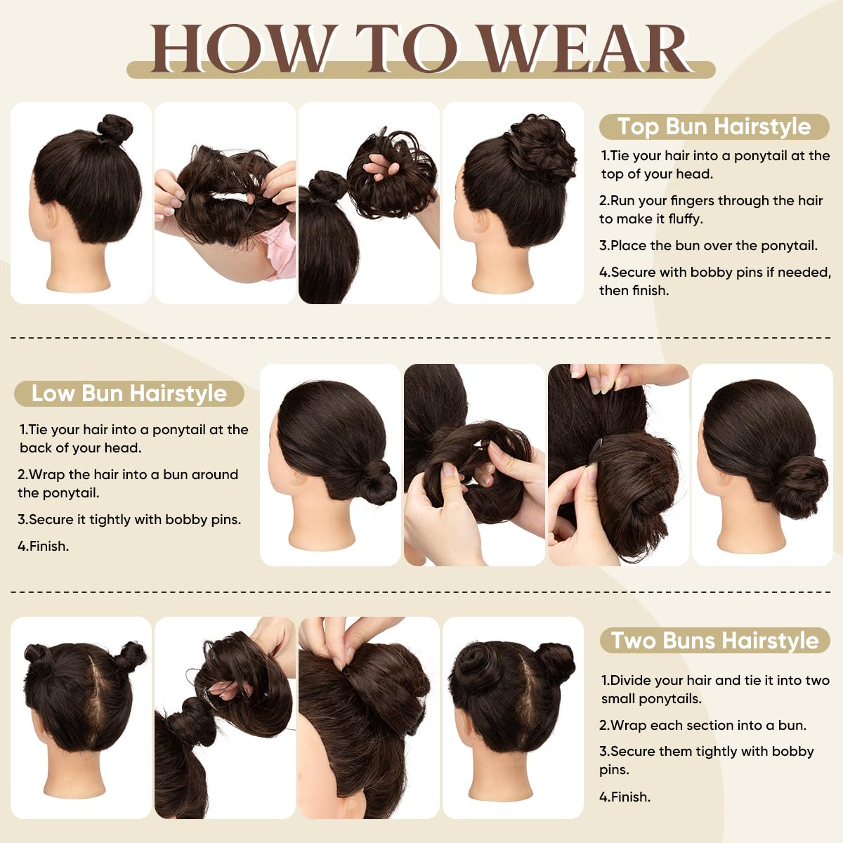 CJL HAIR 2PCs Small Cute Messy Bun Hair Piece for Thin Hair Women Mini Synthetic Curly Bun Scrunchies Updo Hairpieces Tizian Red