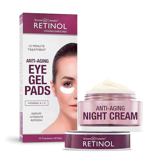 Retinol Anti-Aging Eye Gel Pads – Soothing Vitamin A Reduces Puffiness & Refreshes the Under Eye Area + Retinol Night Cream – Works While You Sleep to Restore and Reduce Fine Lines and Wrinkles.