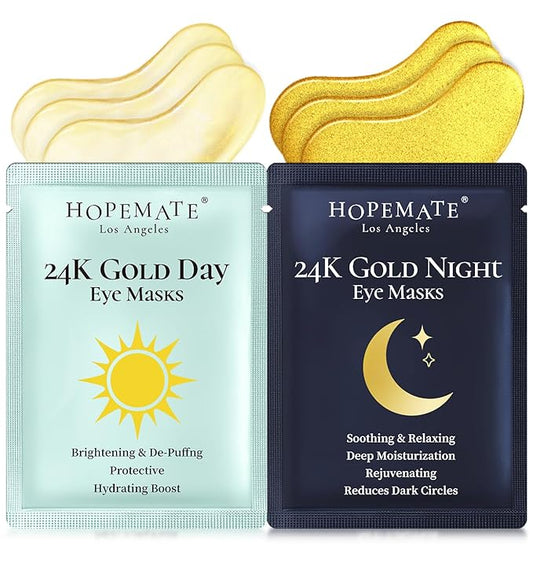 Under Eye Patches for Puffy Eyes,Dark Circles,Wrinkles & Eye Bags-Day & Night Eye Mask Gel Set with Collagen & 24K Gold,Ideal Undereye Skincare Gift for Bridesmaids, Women & Birthdays