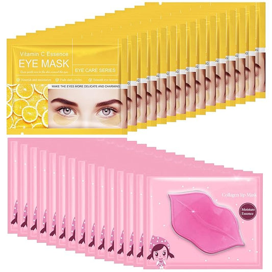 30 Pairs Lip Mask Under Eye Masks Patches, Crystal Collagen Hydrating Moisturizing Smoothing Lips Gel Pads for Puffy Eyes Bags,Dark Circles,Puffiness,Fine Lines,Wrinkles,Anti-Aging Vitamin C