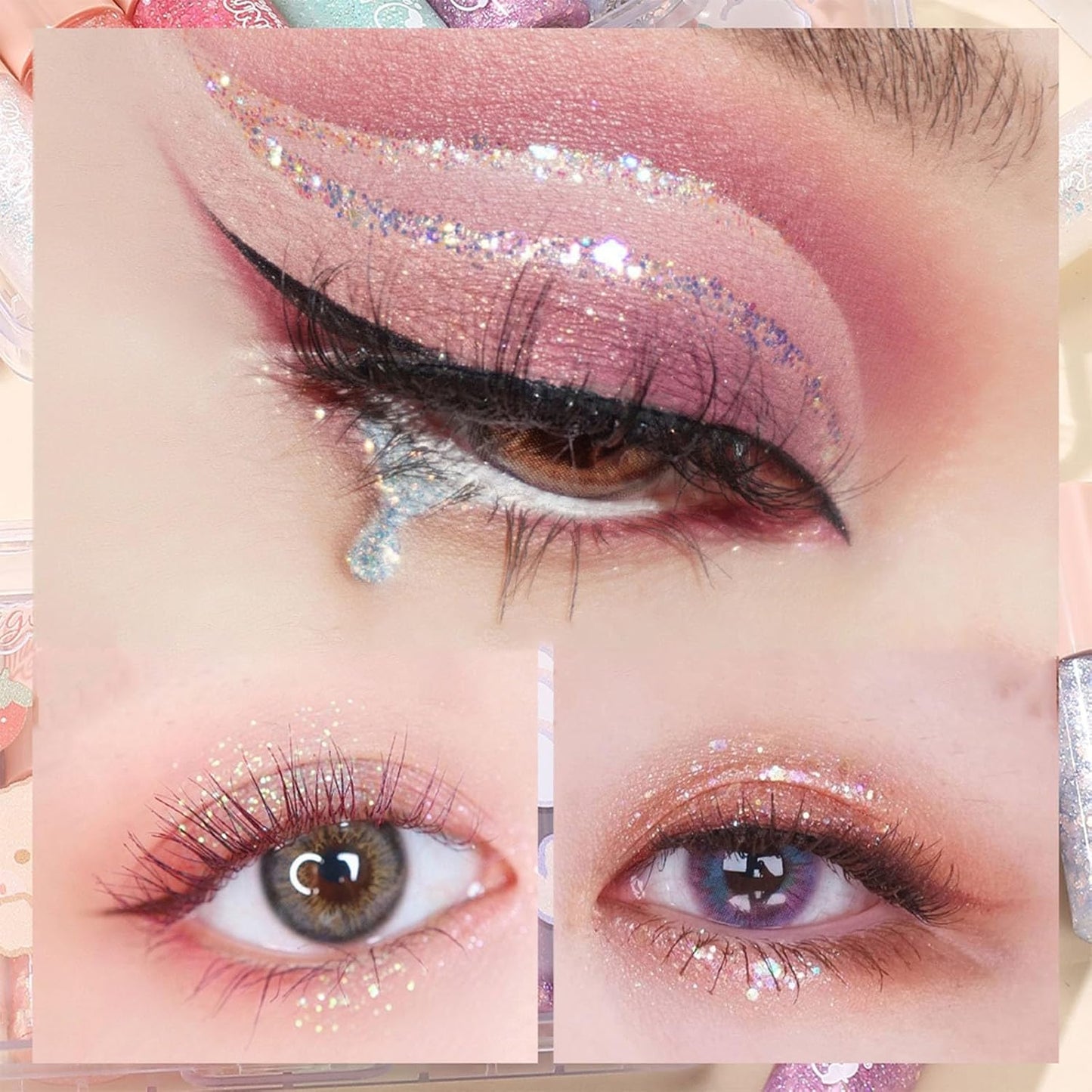 6 Pcs Liquid Glitter Eyeshadow Set Colorful Eyeliner with Long-Lasting and Waterproof Shinning Eye Shadow Gift for Women Eye Makeup (Transparent Bear)