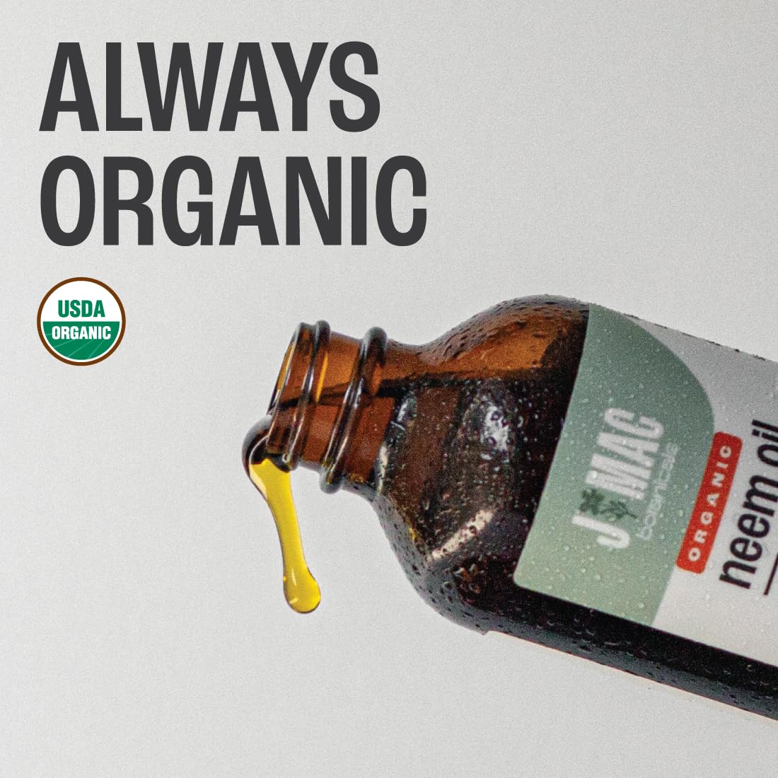 J MAC BOTANICALS Organic Neem Oil for Skin (8 oz Glass Bottle NO Dropper), 100% Organic, Undiluted, Cold Pressed Neem Oil