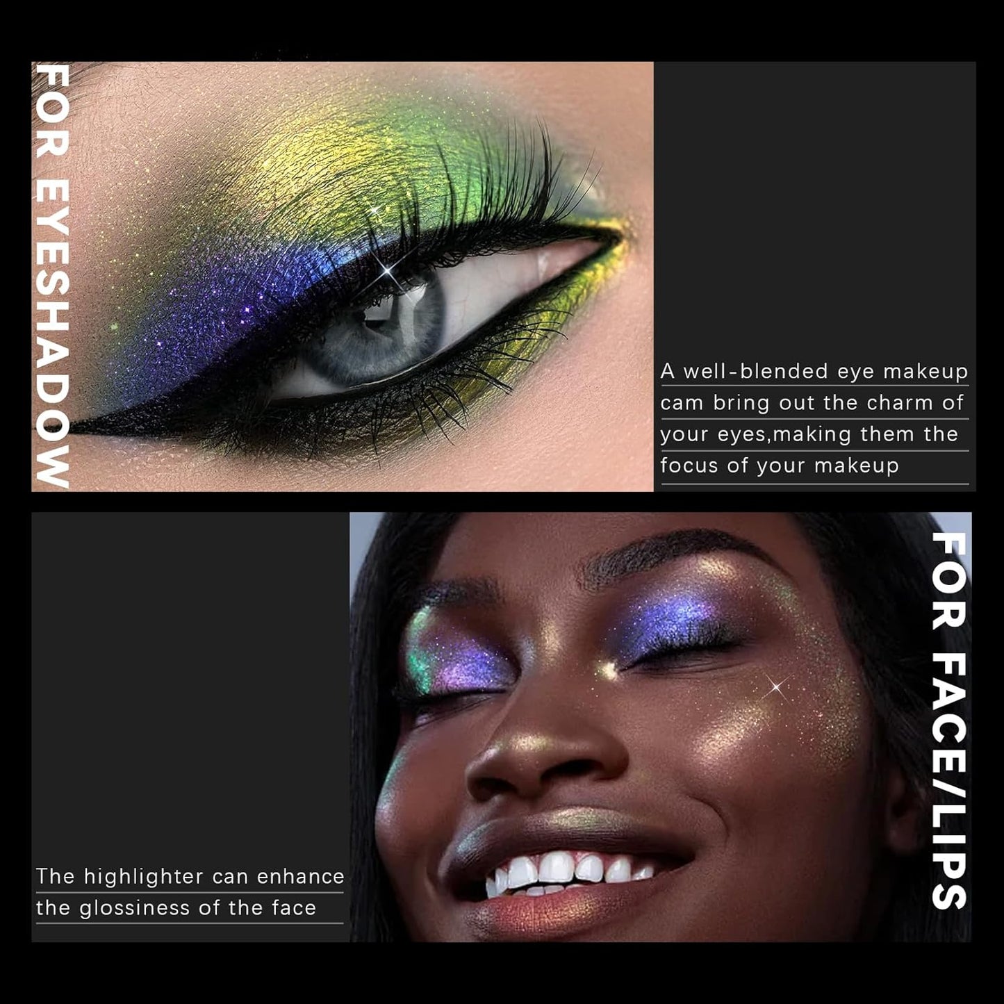 Noerrors Chameleon Eyeshadow,Multichrome Face Highlighter Palette,Holographic Eyeshadow Palette,High Pigment,Rainbow Color Shift Metallic Shimmer，Long Lasting，Duochrome Face Makeup Highlighter