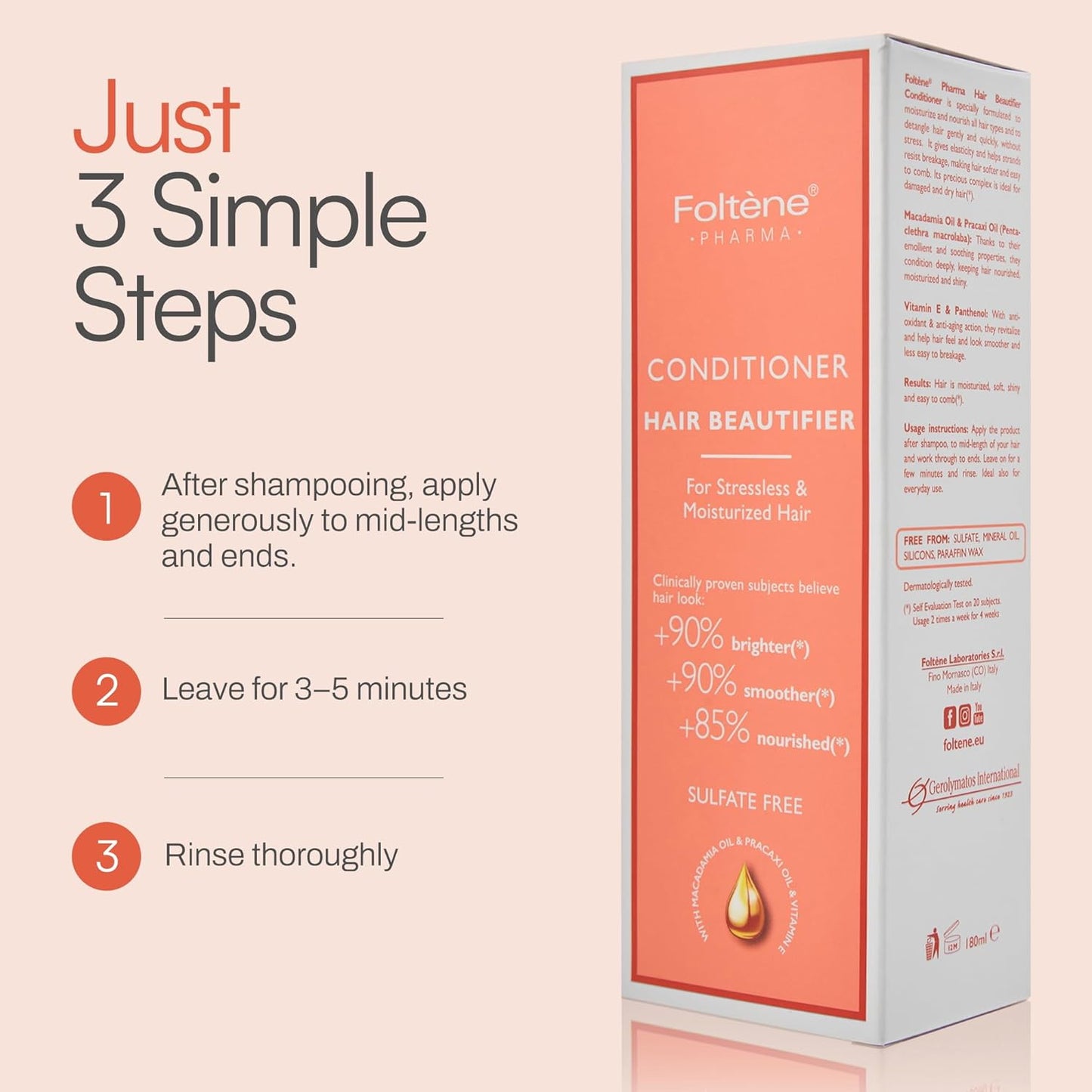 Foltene Sulfate Free Conditioner for Women – Anti-Aging and Moisturizing Conditioner for Dry Hair – Enriched with Vitamin E, Panthenol & Macadamia Oil for Smooth, Shiny & Healthy Strands