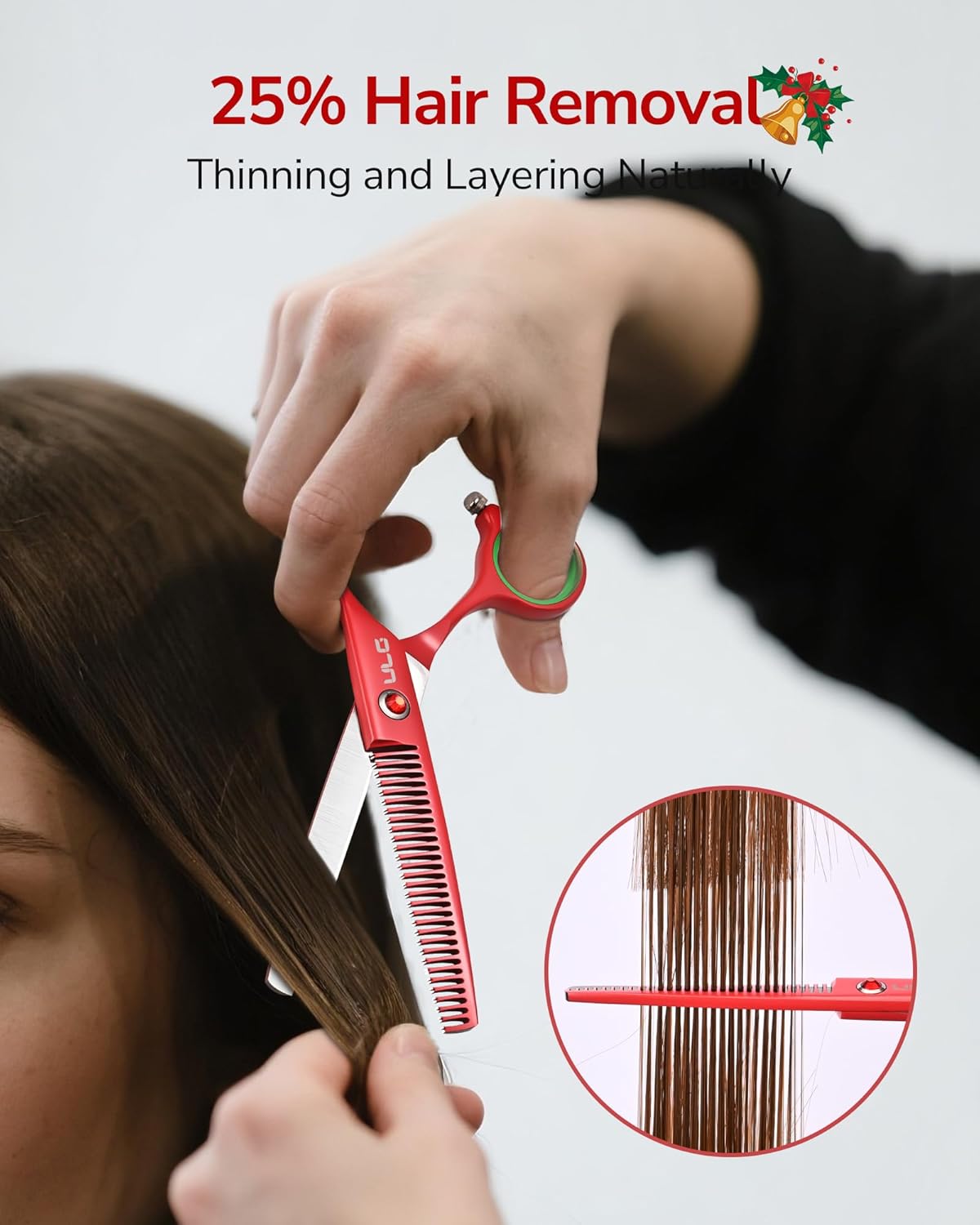 ULG 6.5" Hair Thinning Scissors, Japanese Stainless Steel, Professional Texturizing Shears, Barber’s 30-Tooth Blending Thinner for Stylist & Home Use, Christmas Gifts for Women Men Family Red