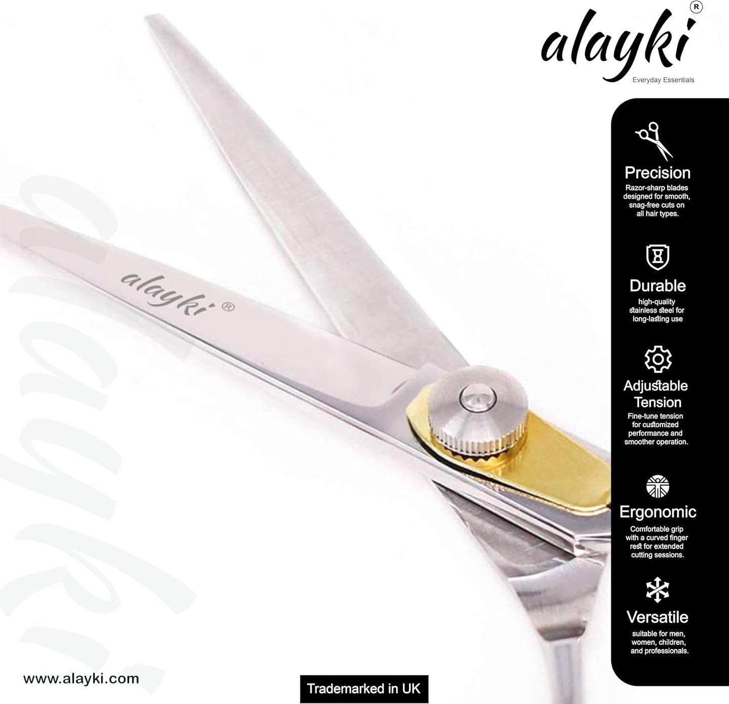 Alayki's Professional Hair Scissor - 6.5" Premium Stainless Steel Rust Proof Scissor with Adjustable Screw, Hair Shears, Hair Cutting & Barber Accessories & Salon Supplies, Barber Scissors