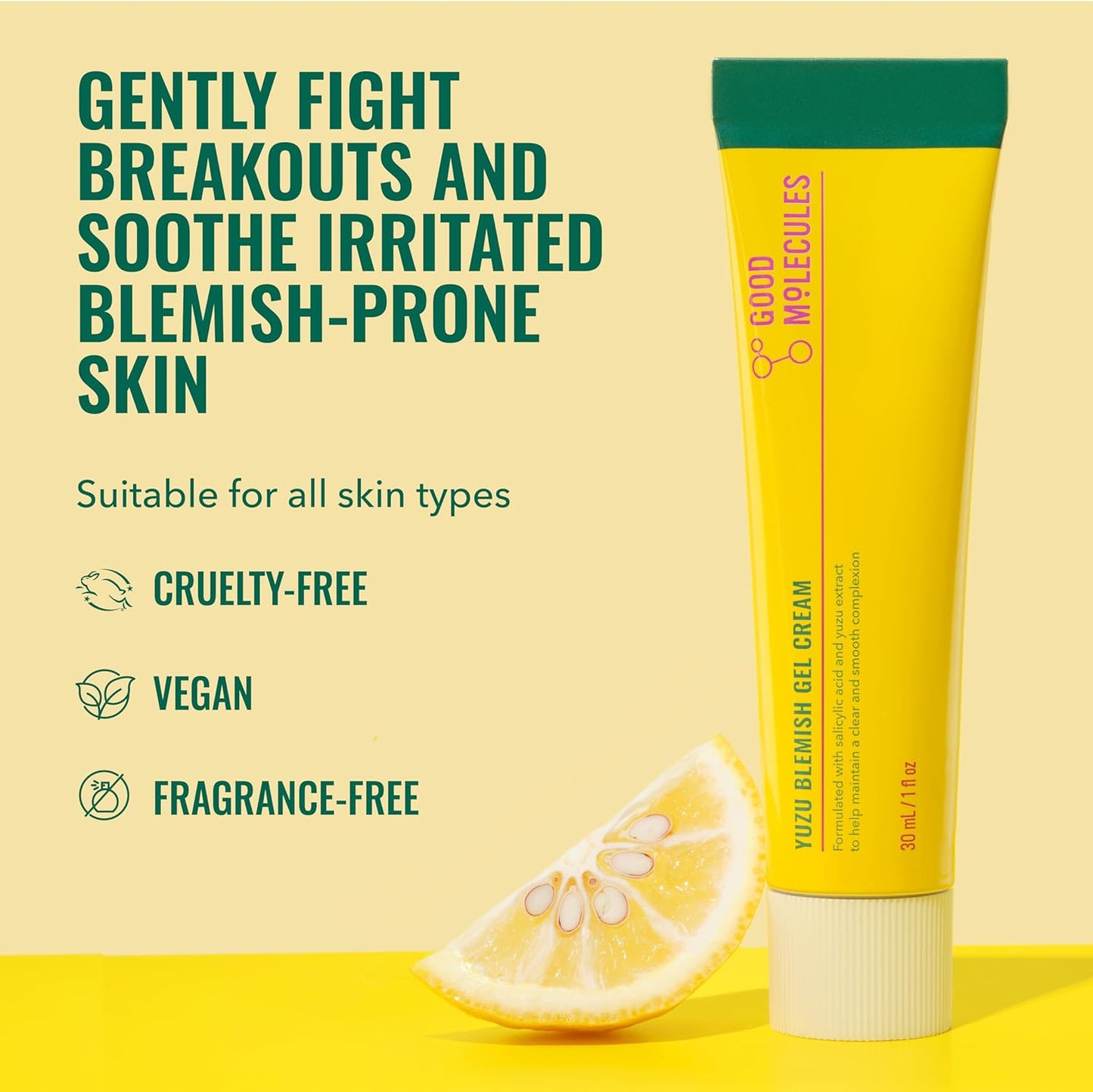 Good Molecules Yuzu Blemish Gel Cream - Lightweight Gel Moisturizer with Salicylic Acid, BHA and Natural Extracts to Target Acne, Even Skin Tone, and Texture - Skin Care for Face