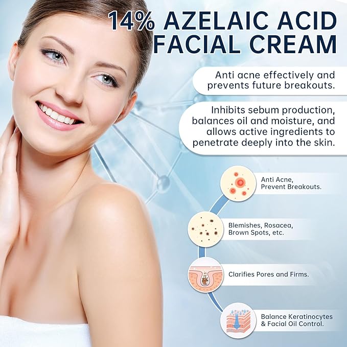 14% Azelaic Acid Acne Cream, Azelaic Acid Serum with Hyaluronic Acid, Niacinamide & Squalane, Reduce Acne, Pore Refining & Oil Control, Face Moisturizer for All Skin Types, 30ML